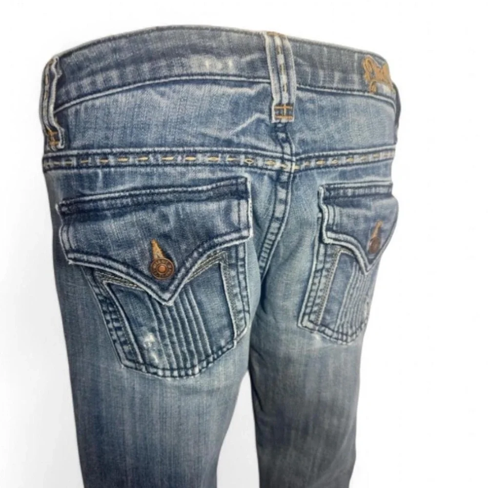 Miss Me Flare Jeans Size 28 Dark Wash Bootcut Embroidered Pockets Stretch